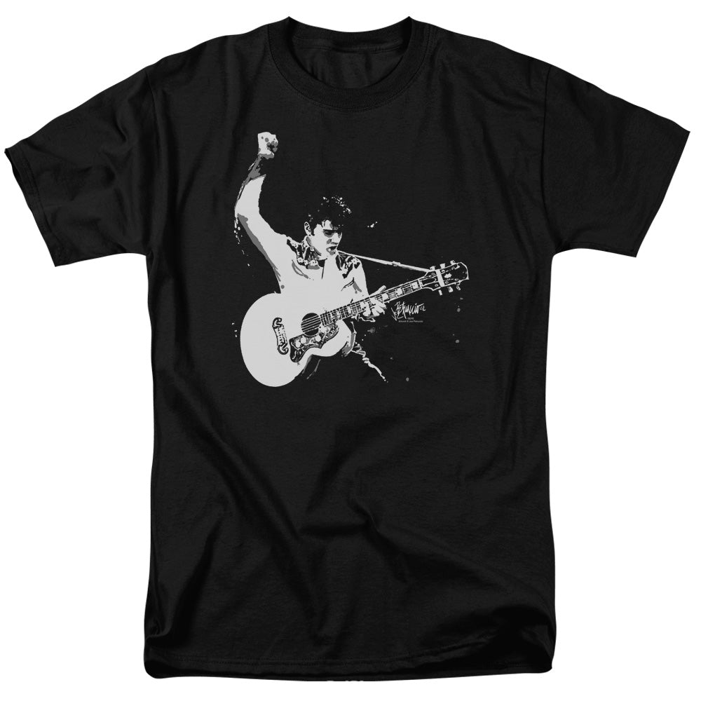 Elvis Presley - Black&White Guitarman - Adult Unisex T-Shirt - Black
