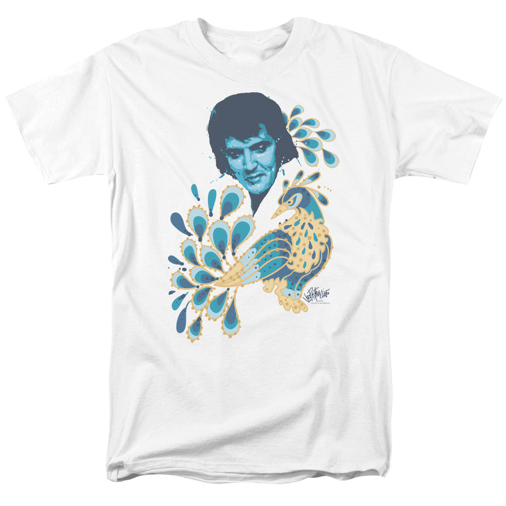 Elvis Presley - Peacock - Adult Unisex Short Sleeve T-Shirt - White