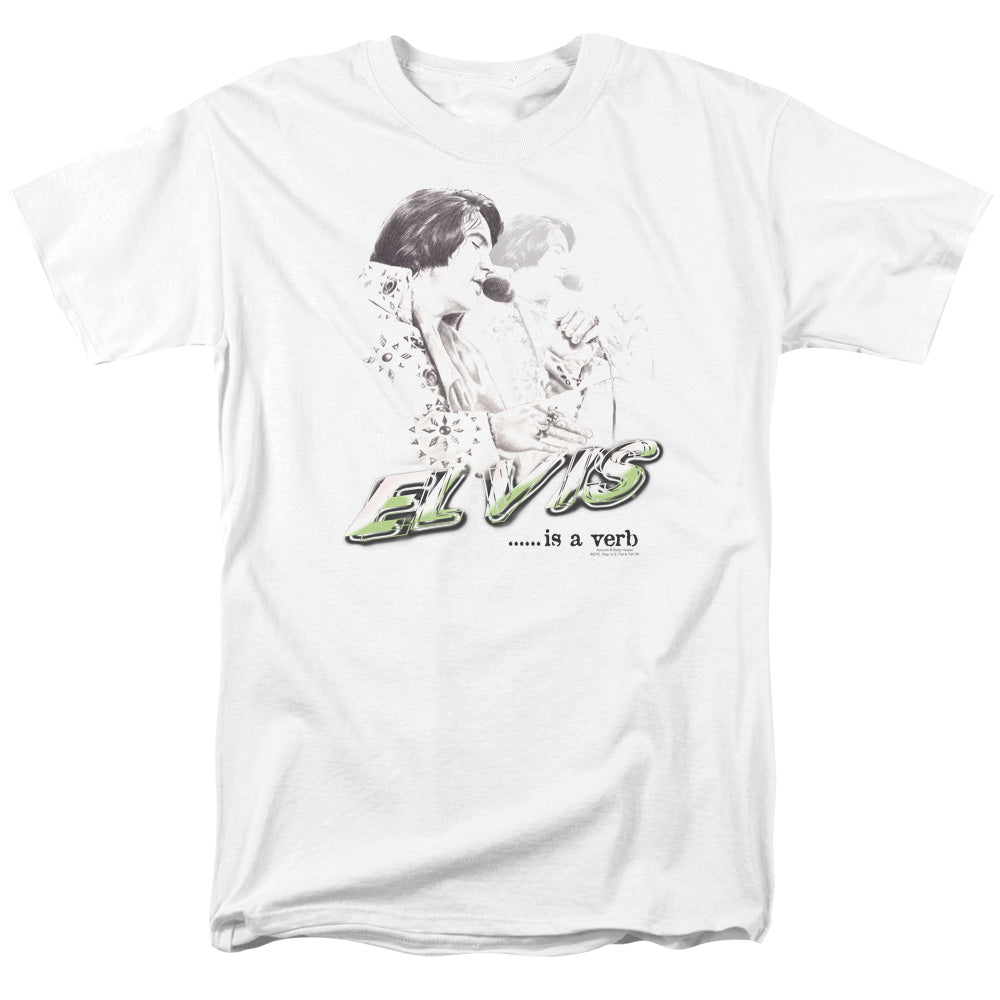 Elvis Presley - Elvis Is A Verb - Adult Unisex Short Sleeve T-Shirt - White