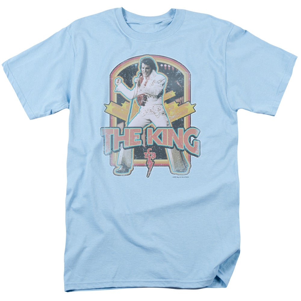 Elvis Presley - Distressed King - Adult Unisex Short Sleeve T-Shirt - Blue