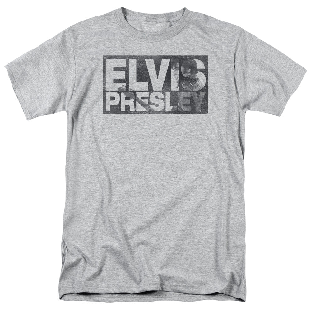 Elvis Presley - Block Letters - Adult Unisex Short Sleeve T-Shirt - Gray