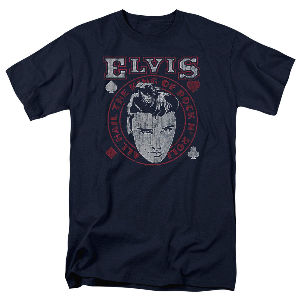 Elvis Presley - Hail The King - Adult Unisex Short Sleeve T-Shirt - Blue