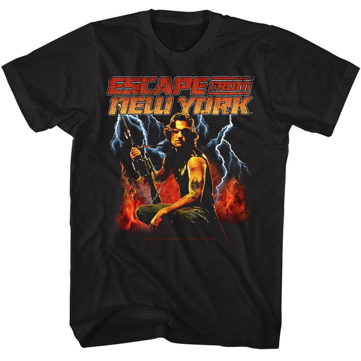 Escape From New York - Flames And Lightning - American Classics - Solid Black Adult Short Sleeve T-Shirt