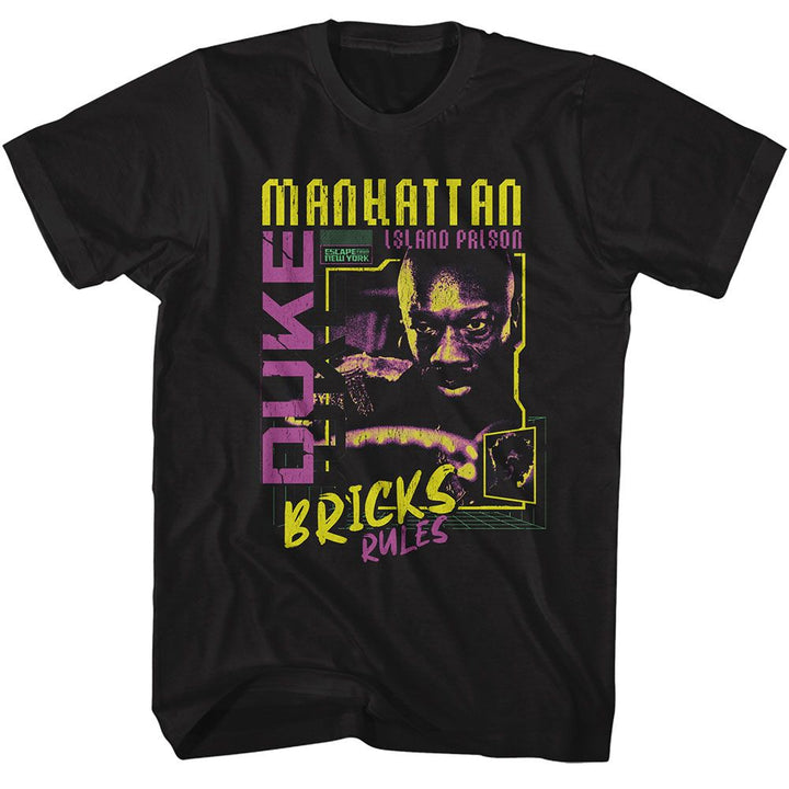 Escape From New York - Bricks Rules Island Prison - American Classics - Solid Black Adult Short Sleeve T-Shirt