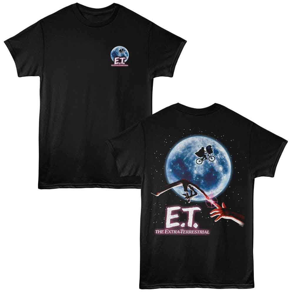 E.T. The Extra-Terrestrial - Moon Front & Back Print - Adult Short Sleeve T-Shirt - Black