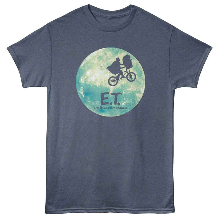 E.T. The Extra-Terrestrial - Bike And Moon - Adult Short Sleeve T-Shirt - Navy Heather