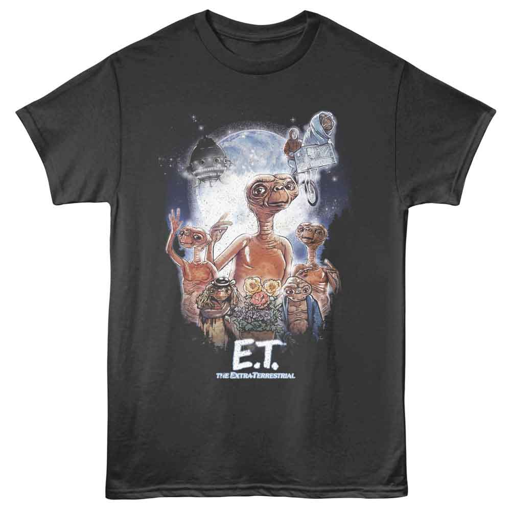 E.T. The Extra-Terrestrial - Multiple With Moon - Adult Short Sleeve T-Shirt - Smoke