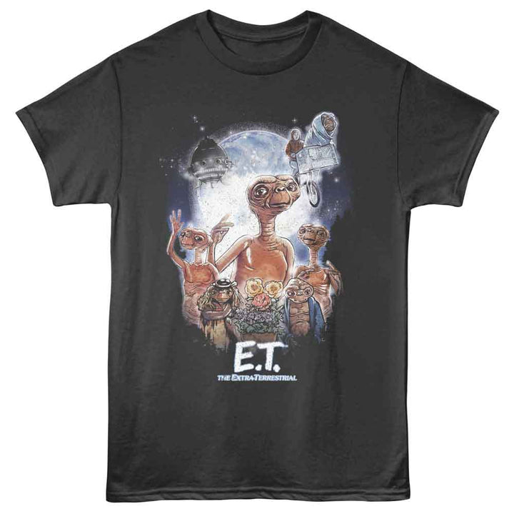 E.T. The Extra-Terrestrial - Multiple With Moon - Adult Short Sleeve T-Shirt - Smoke
