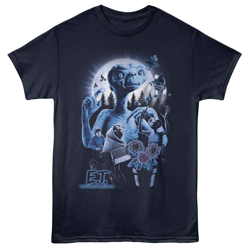 E.T. The Extra-Terrestrial - Collage - Adult Short Sleeve T-Shirt - Navy
