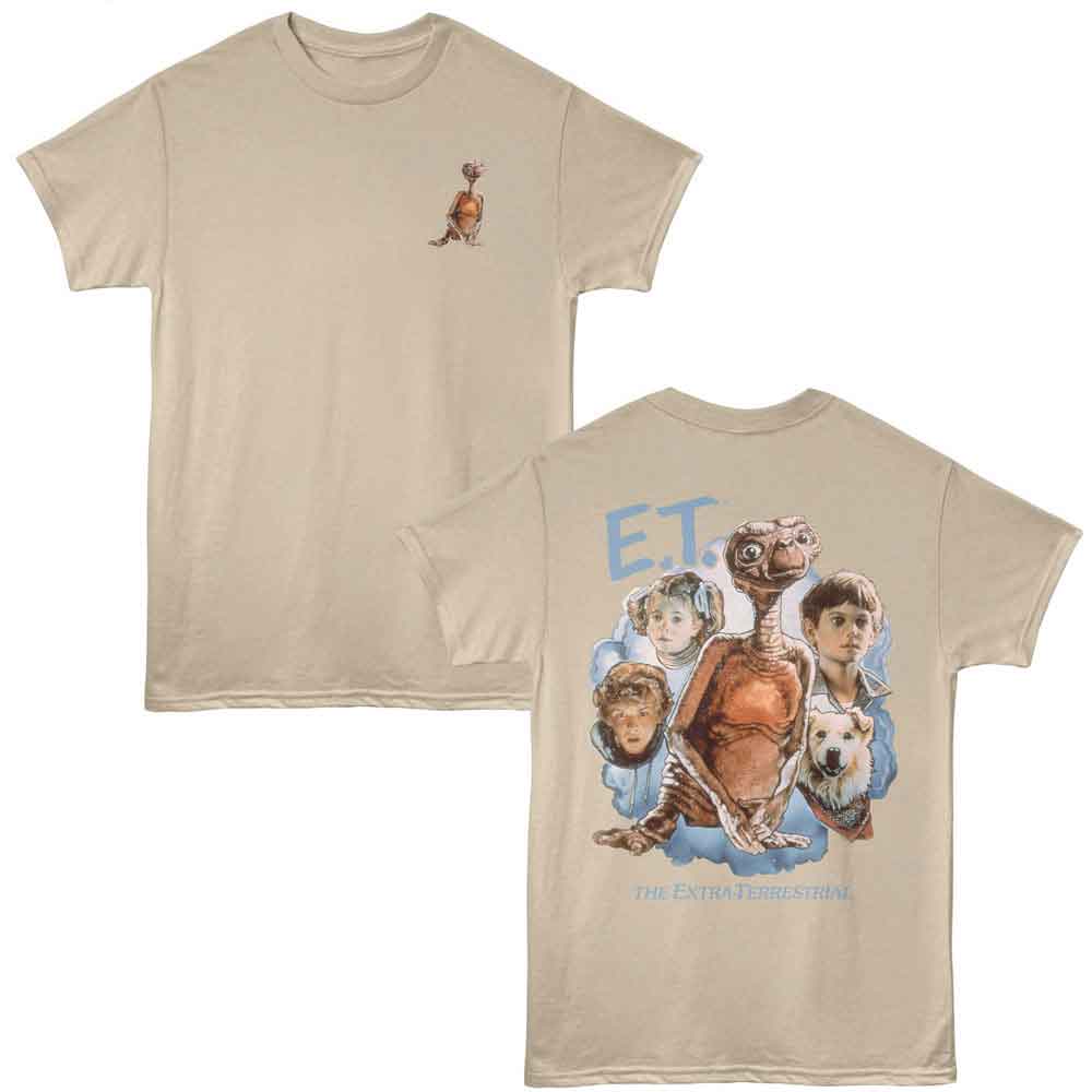 E.T. The Extra-Terrestrial - Character Cloud Front & Back Print - Adult Short Sleeve T-Shirt - Sand