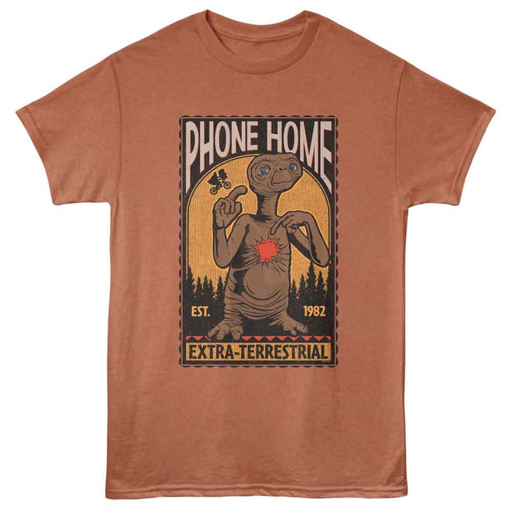 E.T. The Extra-Terrestrial - Phone Home 1982 - Adult Short Sleeve T-Shirt - Rust Heather