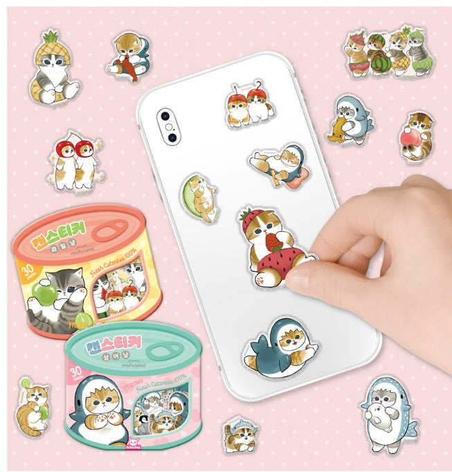 Mofusand Can Jelly 30 Stickers Set - Shark Cat & Fruit Cat - Shark Blue