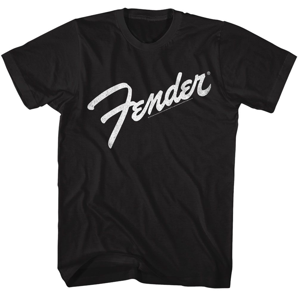 Fender - Logo Black & White - American Classics - Solid Black Adult Short Sleeve T-Shirt