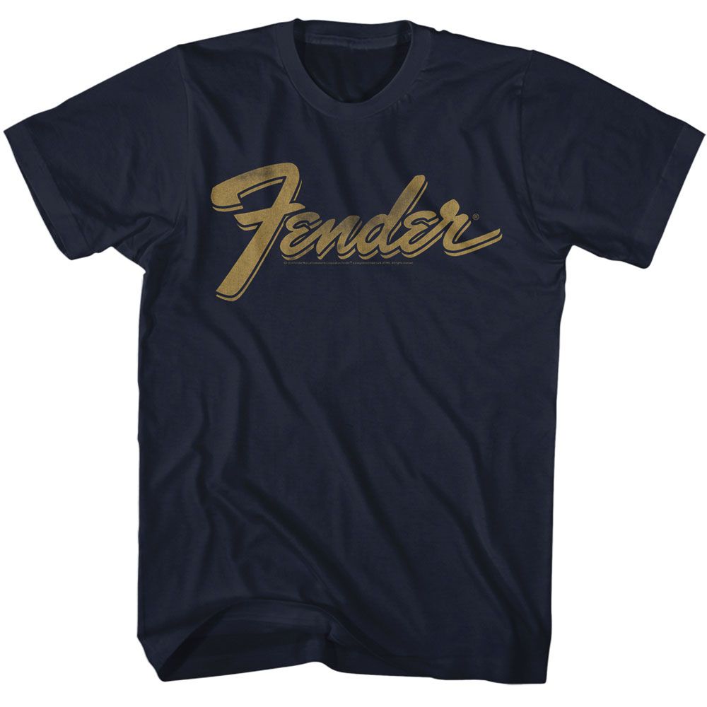 Fender - Worn Logo - American Classics - Solid Blue Adult Short Sleeve T-Shirt