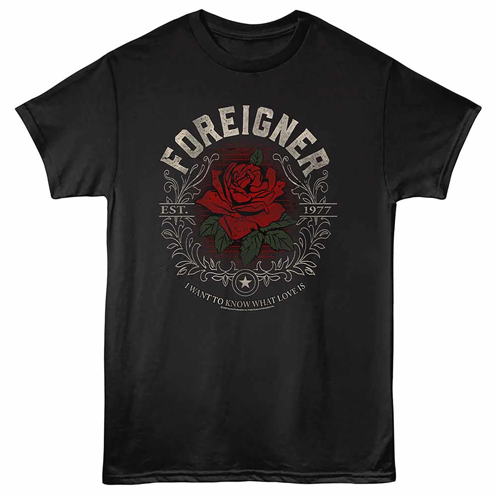 Foreigner - Love Is - Front Print Adult Short Sleeve Solid T-Shirt - Black