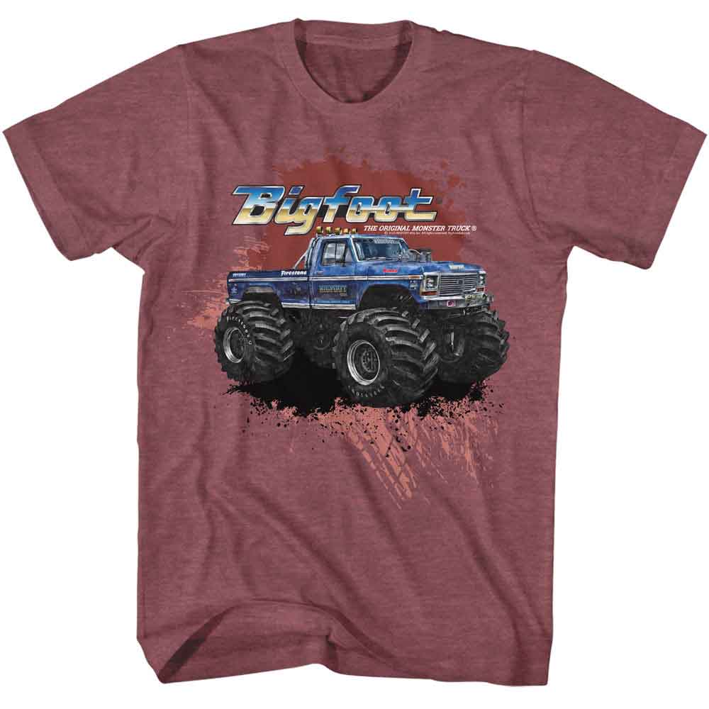 Bigfoot - Splatter Background - American Classics - Solid Red Adult Short Sleeve T-Shirt
