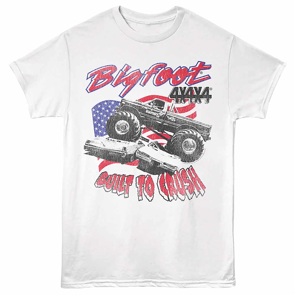 Bigfoot - Built To Crush - Front Print Adult Short Sleeve Solid T-Shirt - White