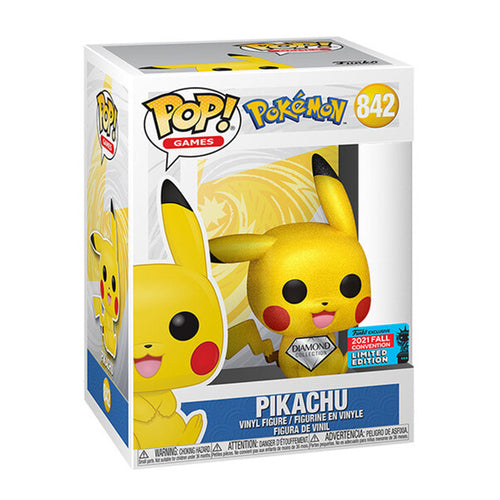 Funko Pop! Games: Pokemon - Pikachu Seated #842 Diamond Collection 2021 Fall Convention Limited Edition Exclusive
