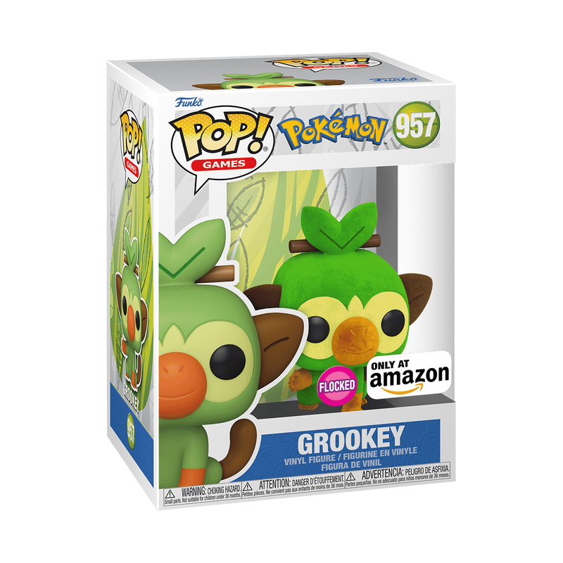 Funko Pop! Games: Pokemon - Grookey Flocked #957 Amazon Exclusive