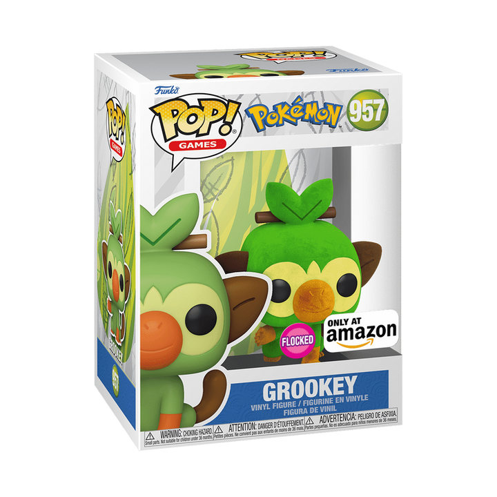 Funko Pop! Games: Pokemon - Grookey Flocked #957 Amazon Exclusive