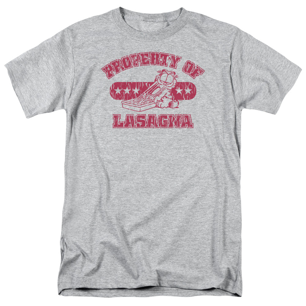 Garfield - Property Of Lasagna - Adult Unisex Short Sleeve T-Shirt - Gray