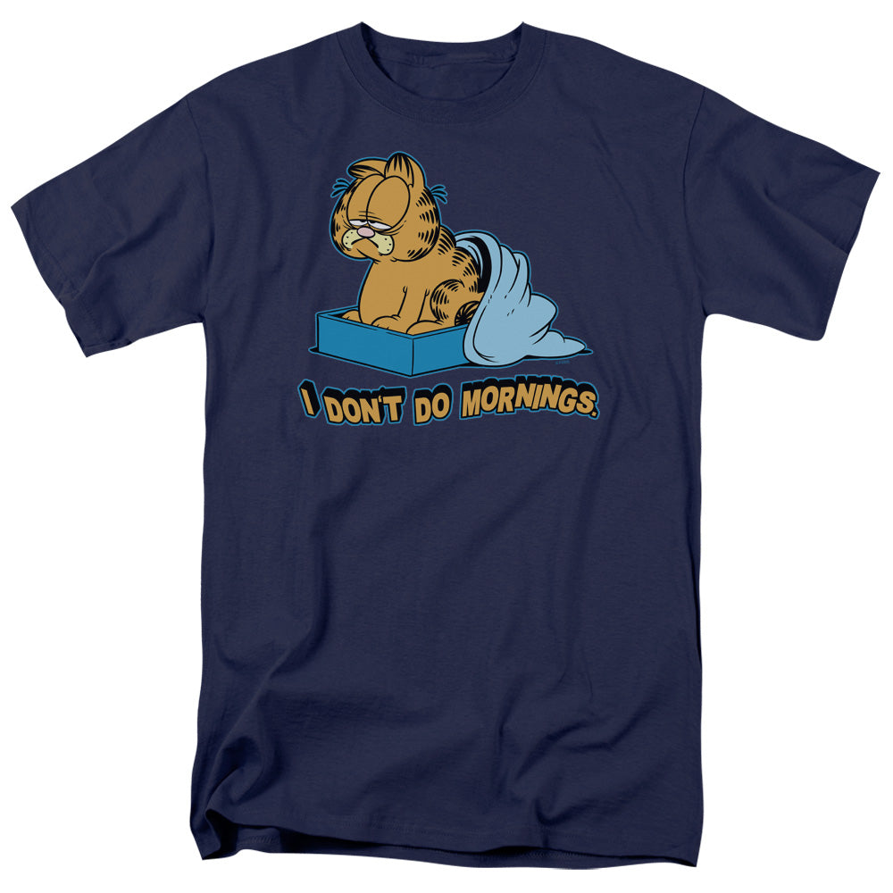 Garfield - I Dont Do Mornings - Adult Unisex Short Sleeve T-Shirt - Blue