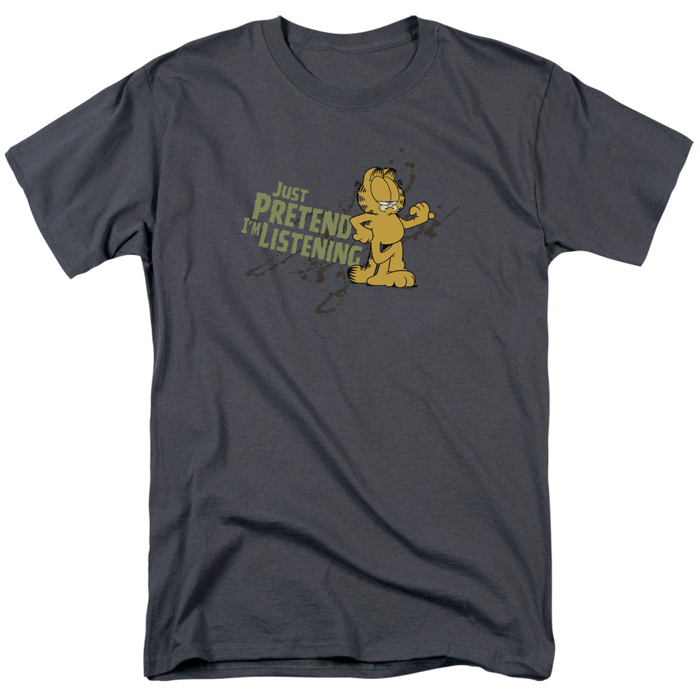Garfield - Just Pretend Im Listening - Adult Unisex Short Sleeve T-Shirt - Gray