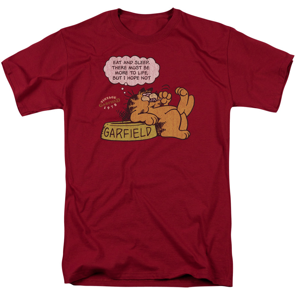 Garfield - Eat And Sleep - Adult Unisex Short Sleeve T-Shirt - Red