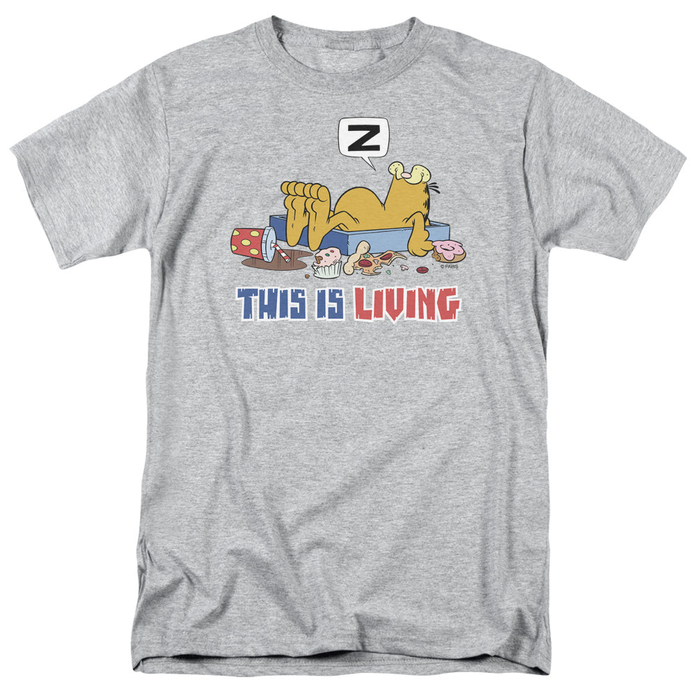 Garfield - This Is Living - Adult Unisex Short Sleeve T-Shirt - Gray