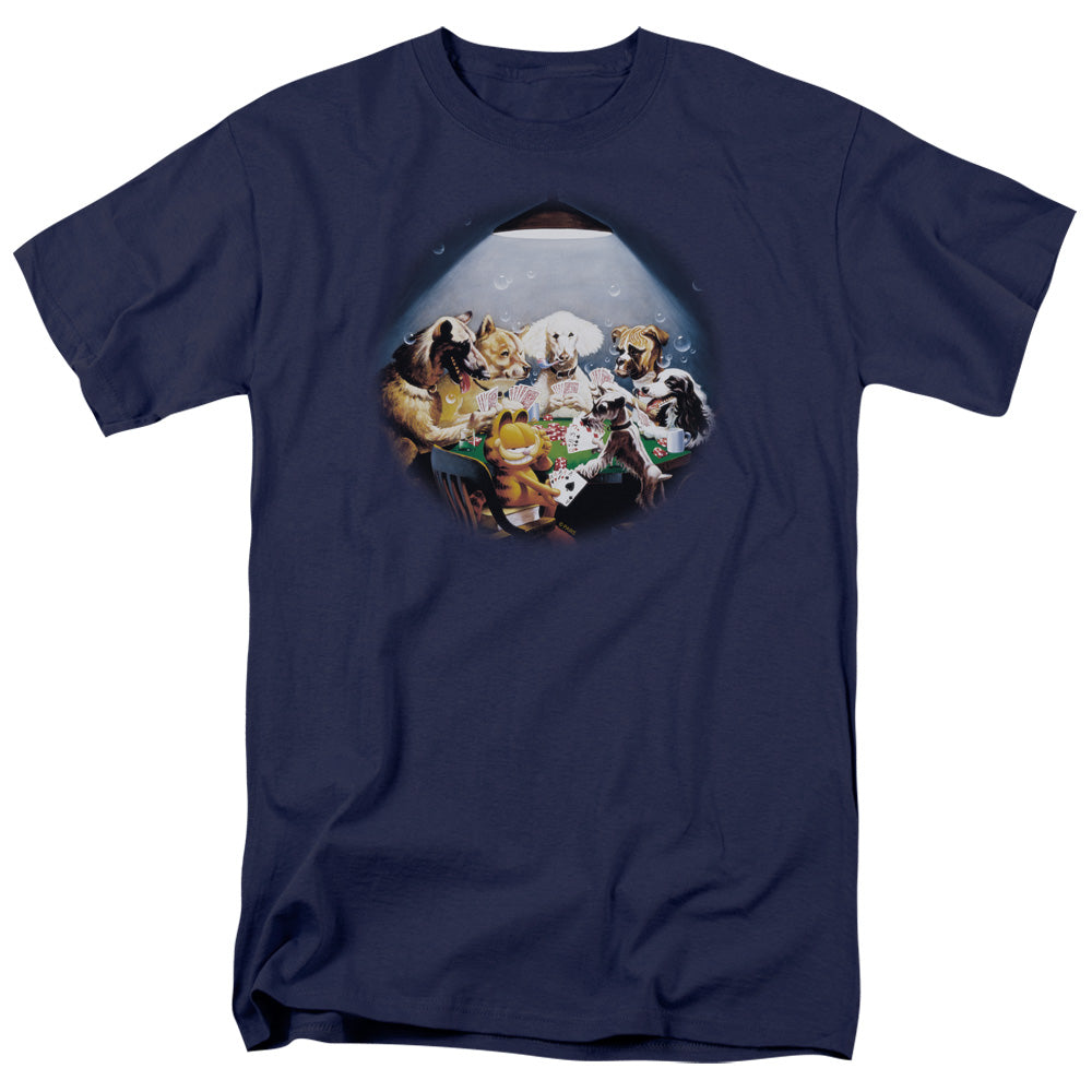 Garfield - Playing With The Big Dogs - Adult Unisex Short Sleeve T-Shirt - Blue