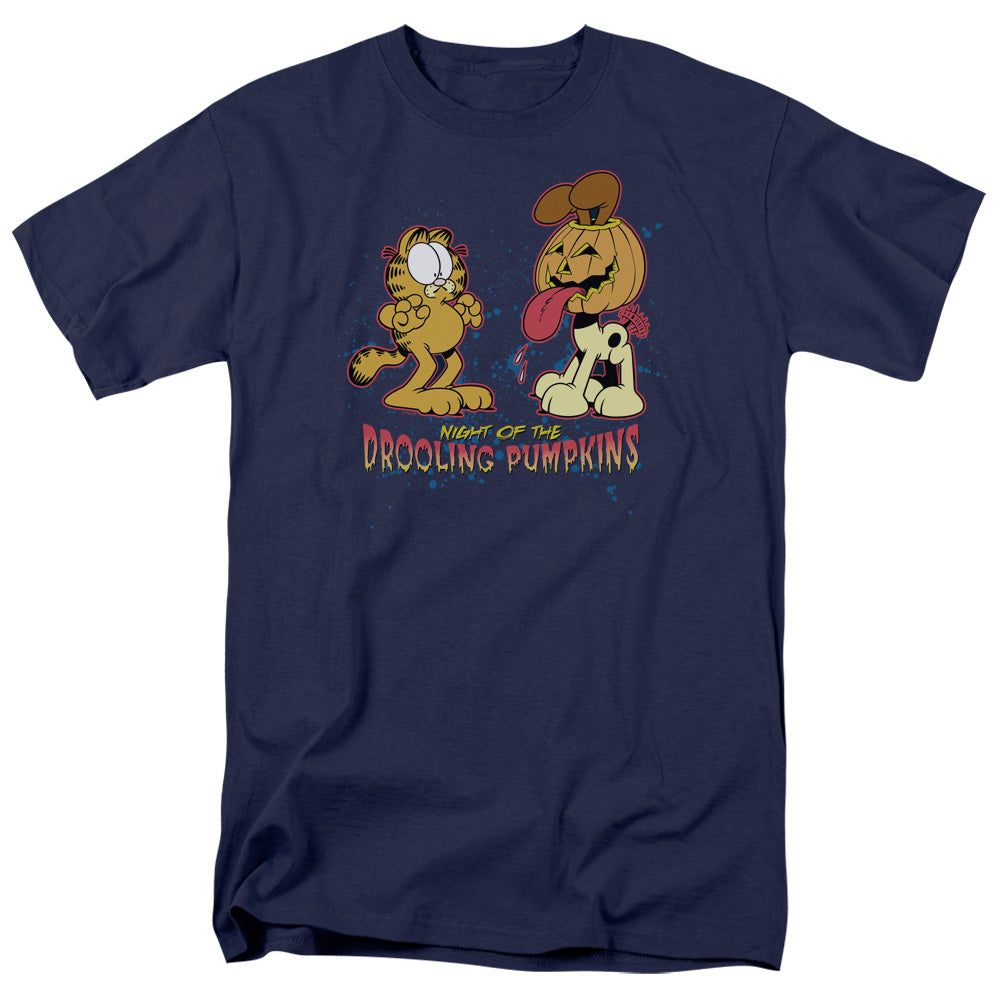 Garfield - Drooling Pumpkins - Adult Unisex Short Sleeve T-Shirt - Blue