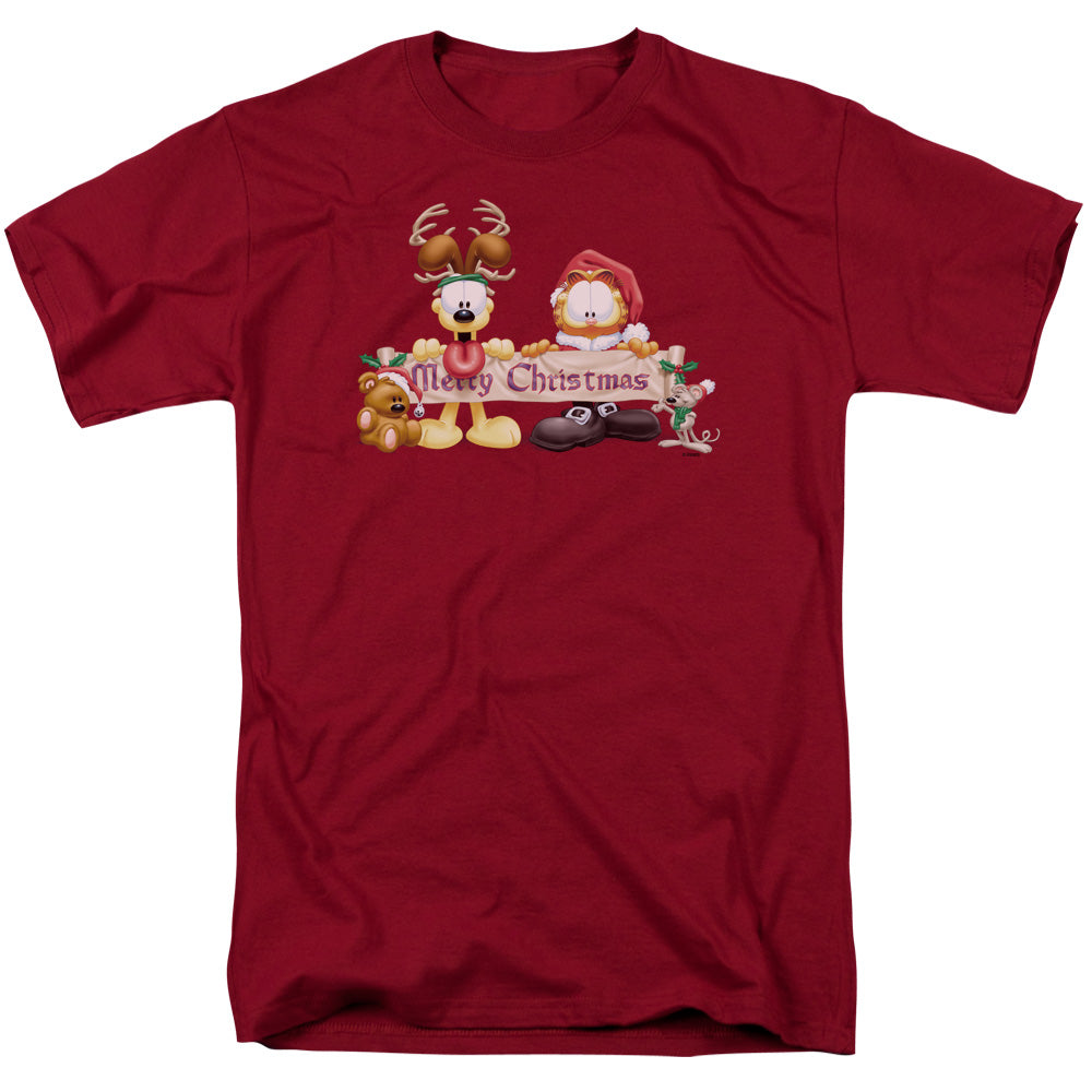 Garfield - Christmas Banner - Adult Unisex Short Sleeve T-Shirt - Red