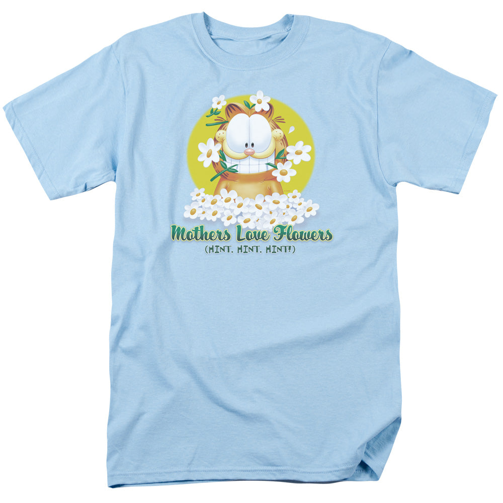 Garfield - Mothers Love Flowers - Adult Unisex Short Sleeve T-Shirt - Blue