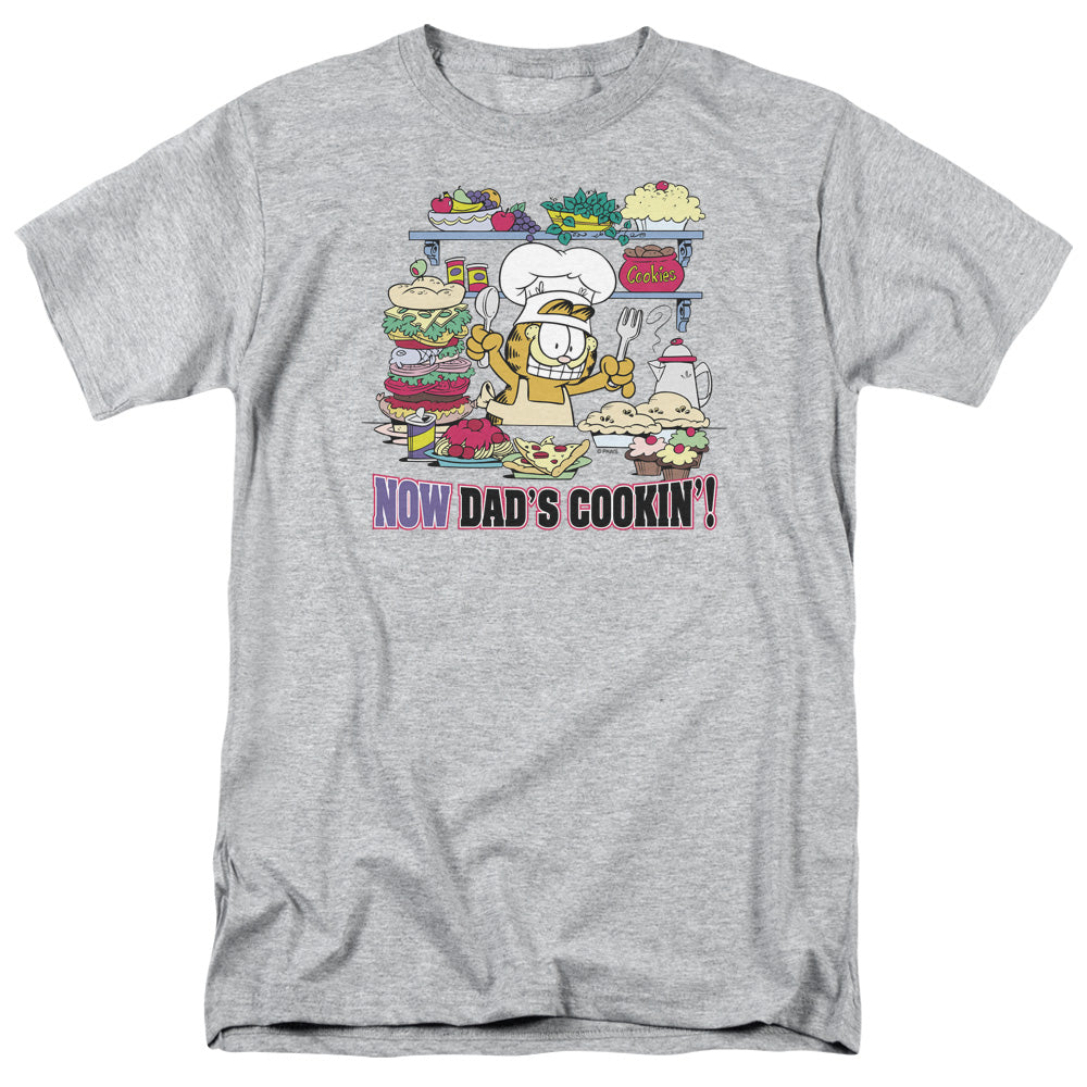 Garfield - Now Dads Cooking - Adult Unisex Short Sleeve T-Shirt - Gray