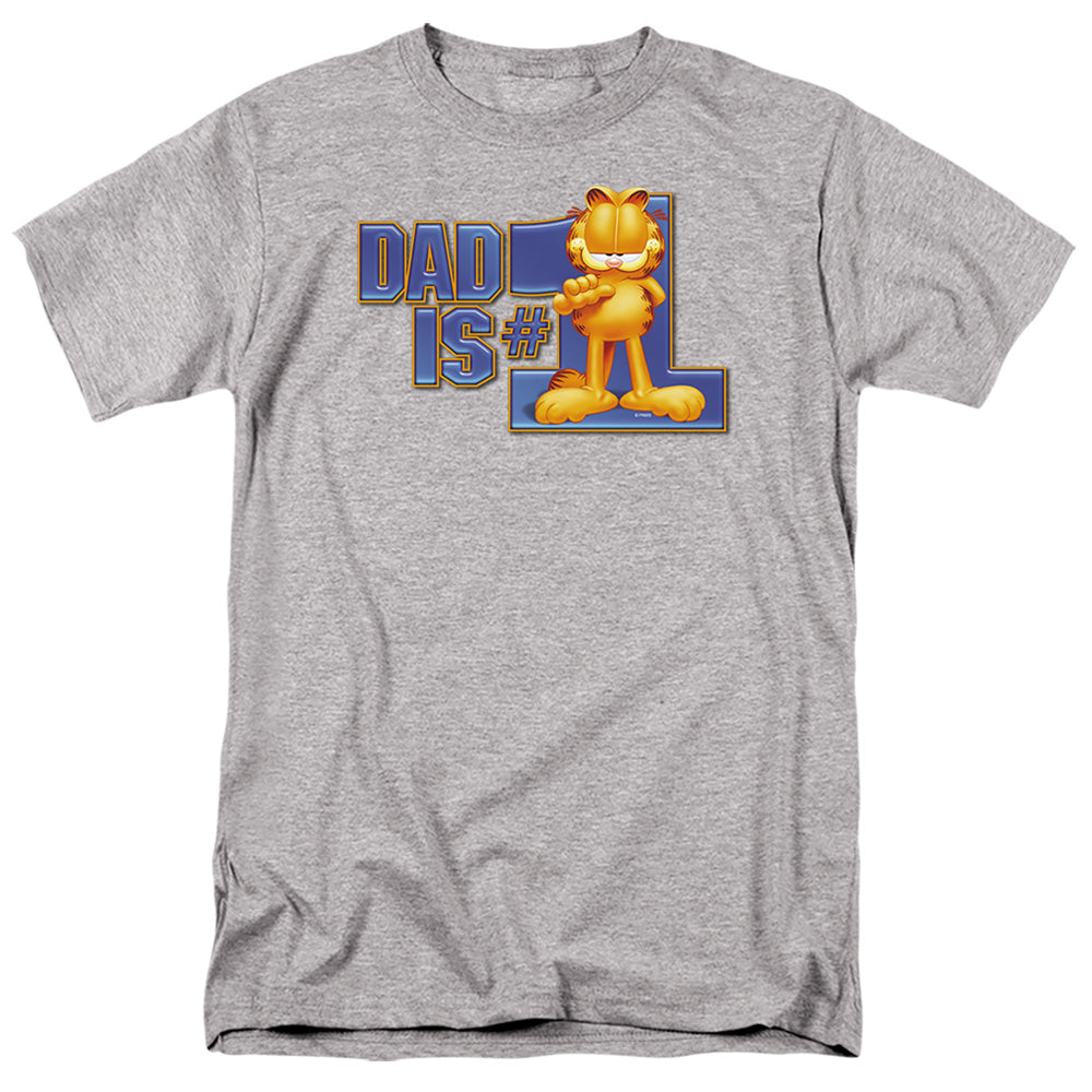 Garfield - Dad Is Number One - Adult Unisex Short Sleeve T-Shirt - Gray