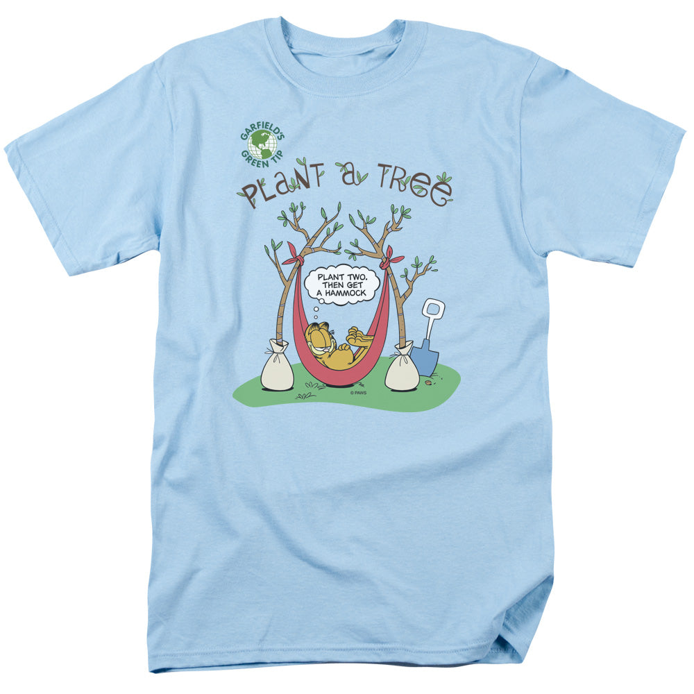 Garfield - Plant A Tree - Adult Unisex Short Sleeve T-Shirt - Blue
