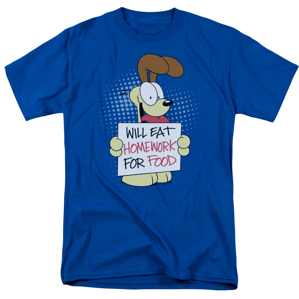 Garfield - Will Eat Homework - Adult Unisex Short Sleeve T-Shirt - Blue