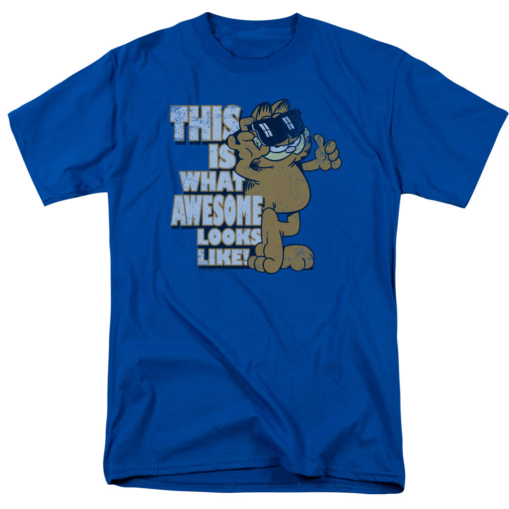 Garfield - Awesome - Adult Unisex Short Sleeve T-Shirt - Blue