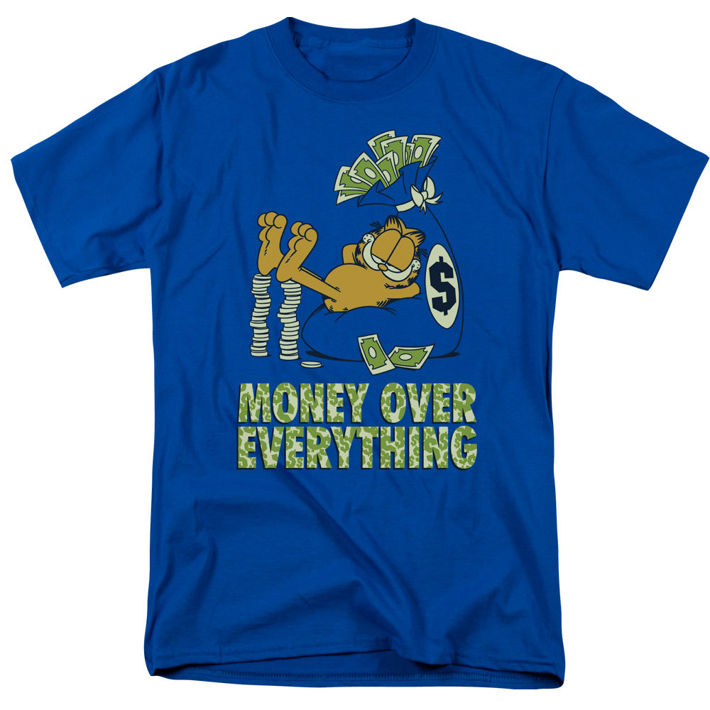 Garfield - Money Is Everything - Adult Unisex Short Sleeve T-Shirt - Blue