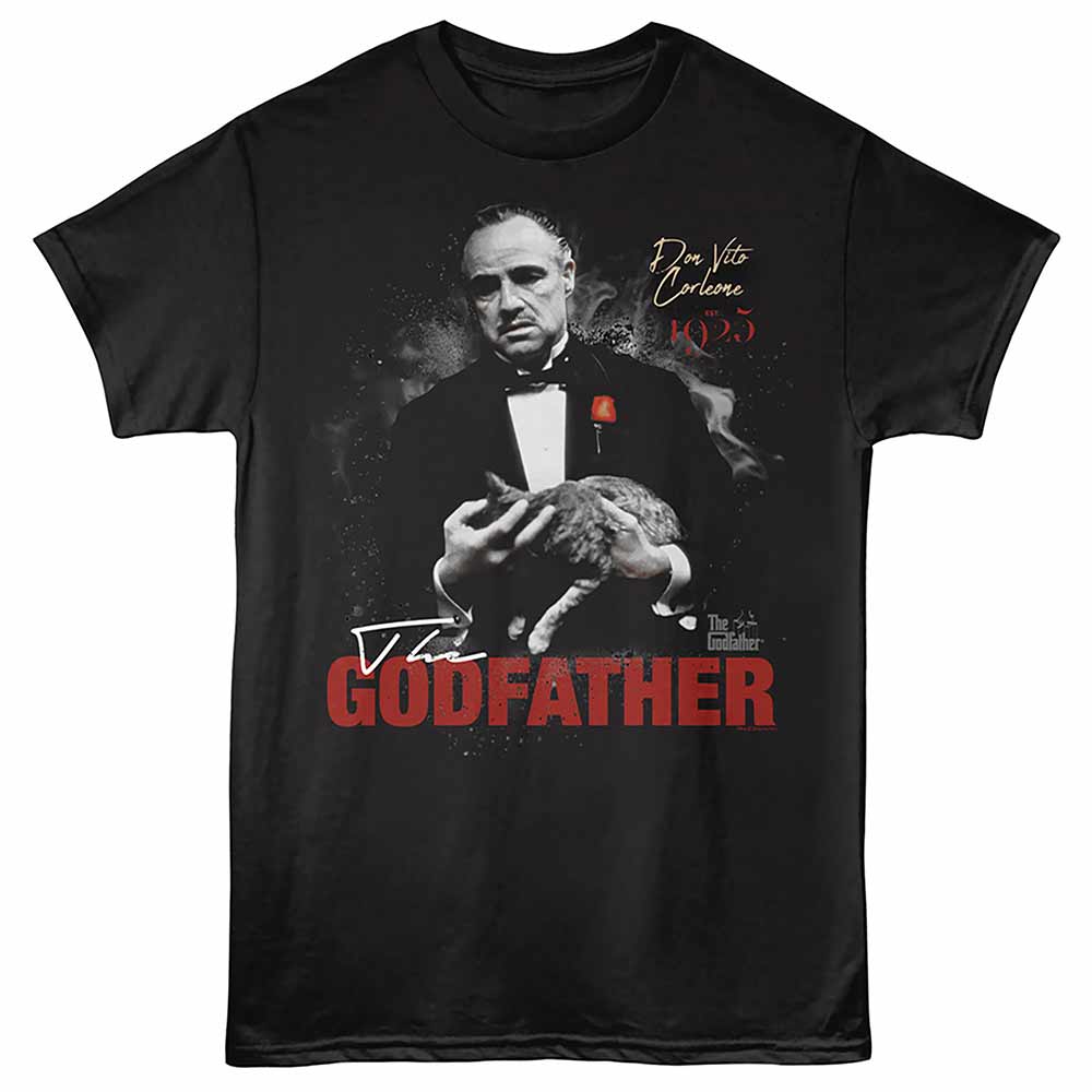 Godfather - Cat Pet 1925 - Front Print Adult Short Sleeve Solid T-Shirt - Black