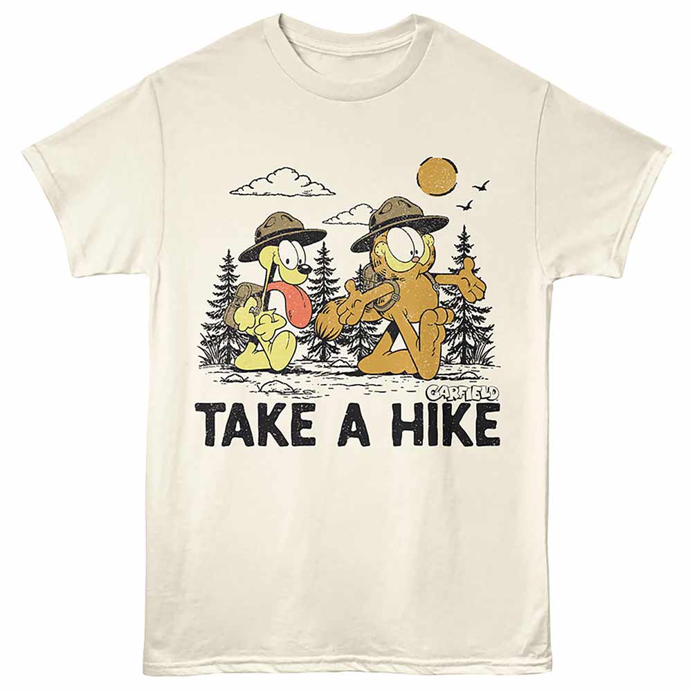 Garfield - Take A Hike - Front Print Adult Short Sleeve Solid T-Shirt - Natural