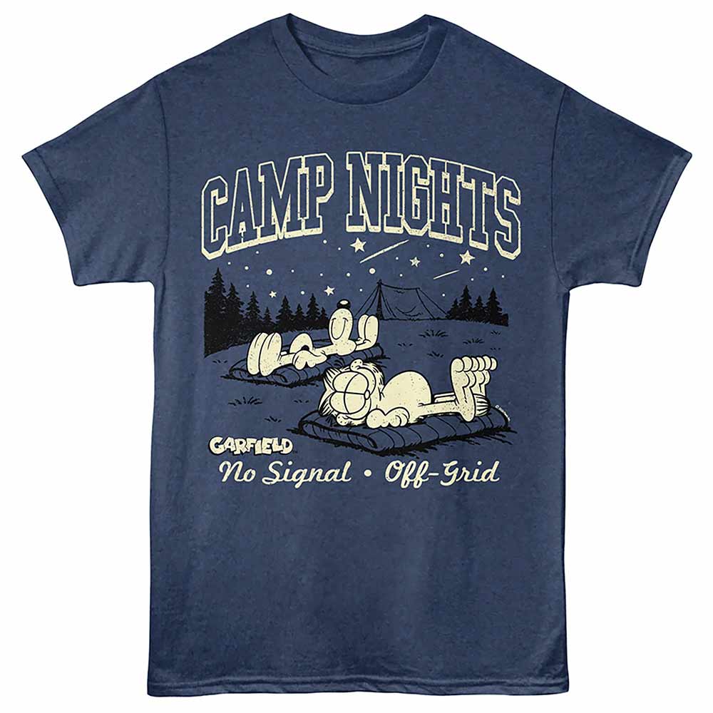 Garfield - Camp Nights - Front Print Adult Short Sleeve Heather T-Shirt - Navy Heather