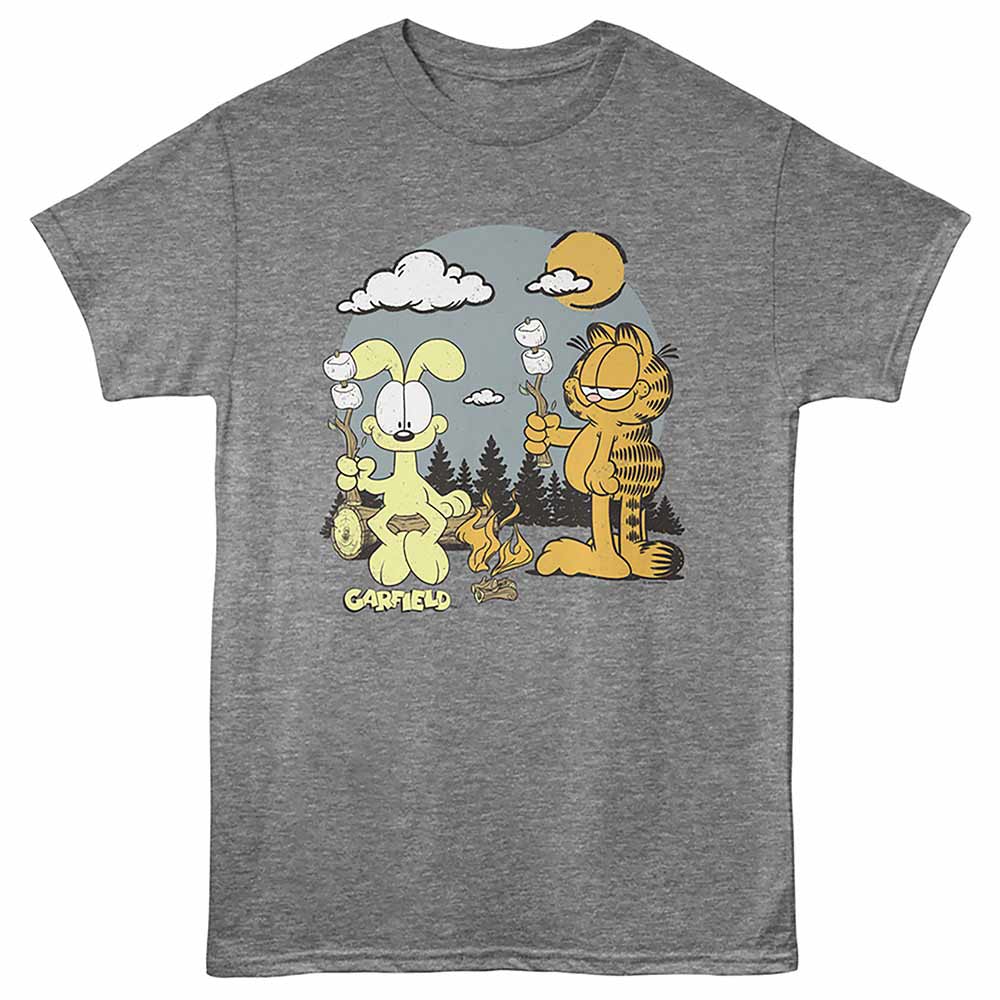 Garfield - Roasting Marshmallows - Front Print Adult Short Sleeve Solid T-Shirt - Graphite Heather