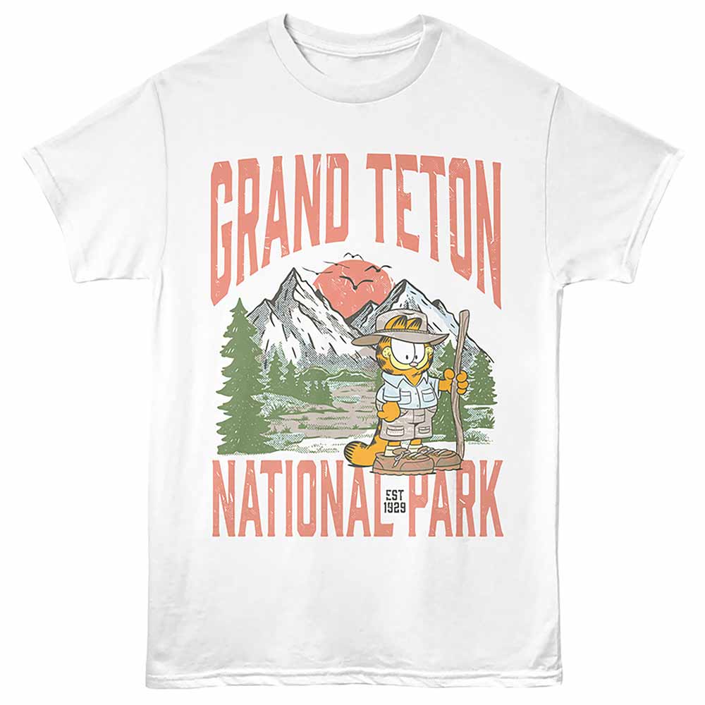 Garfield - Grand Teton Hike - Front Print Adult Short Sleeve Solid T-Shirt - White