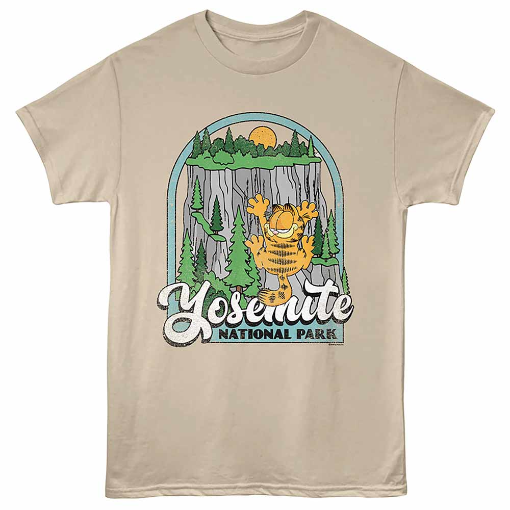 Garfield - Yosemite Climb - Front Print Adult Short Sleeve Solid T-Shirt - Sand