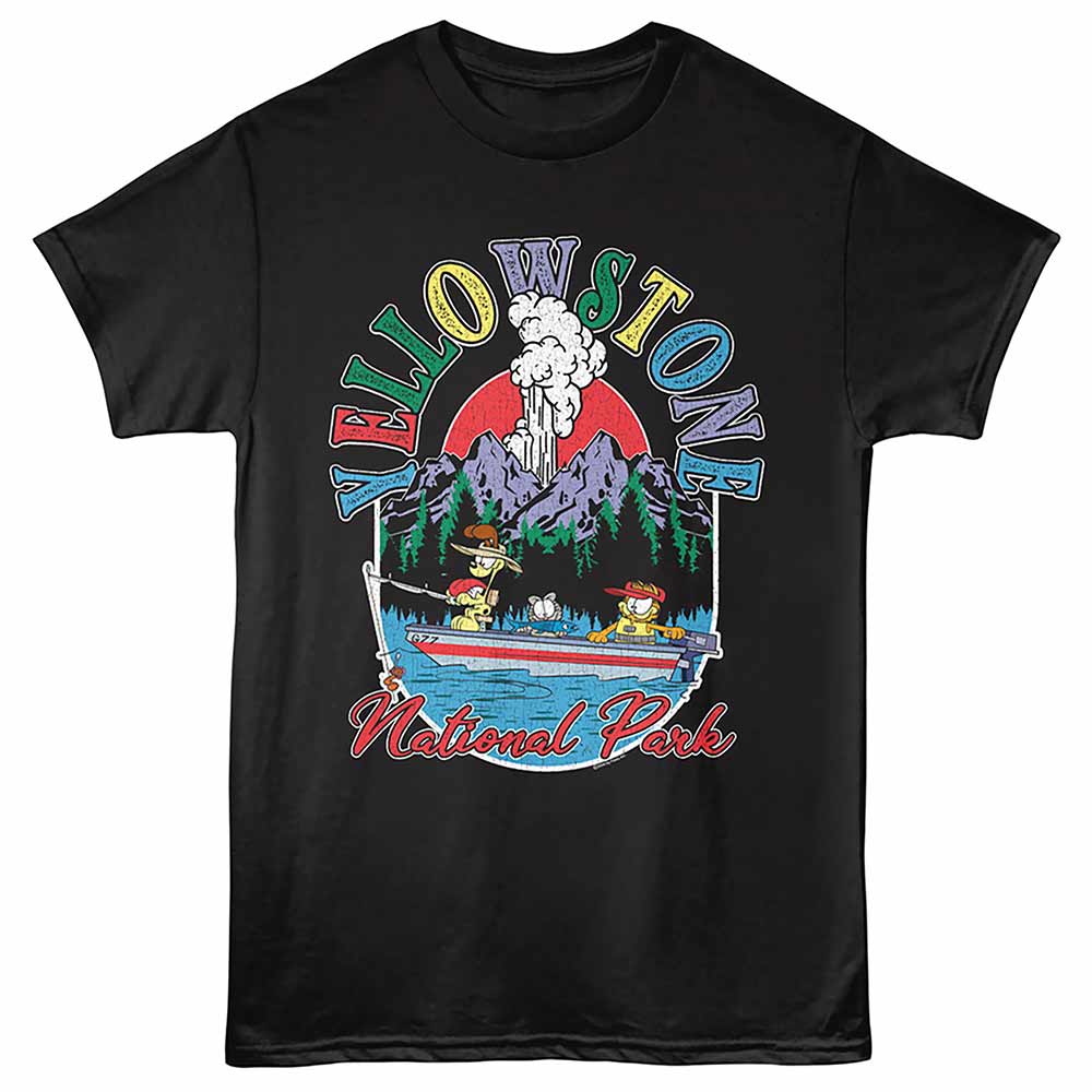 Garfield - Yellowstone Fishing - Front Print Adult Short Sleeve Solid T-Shirt - Black