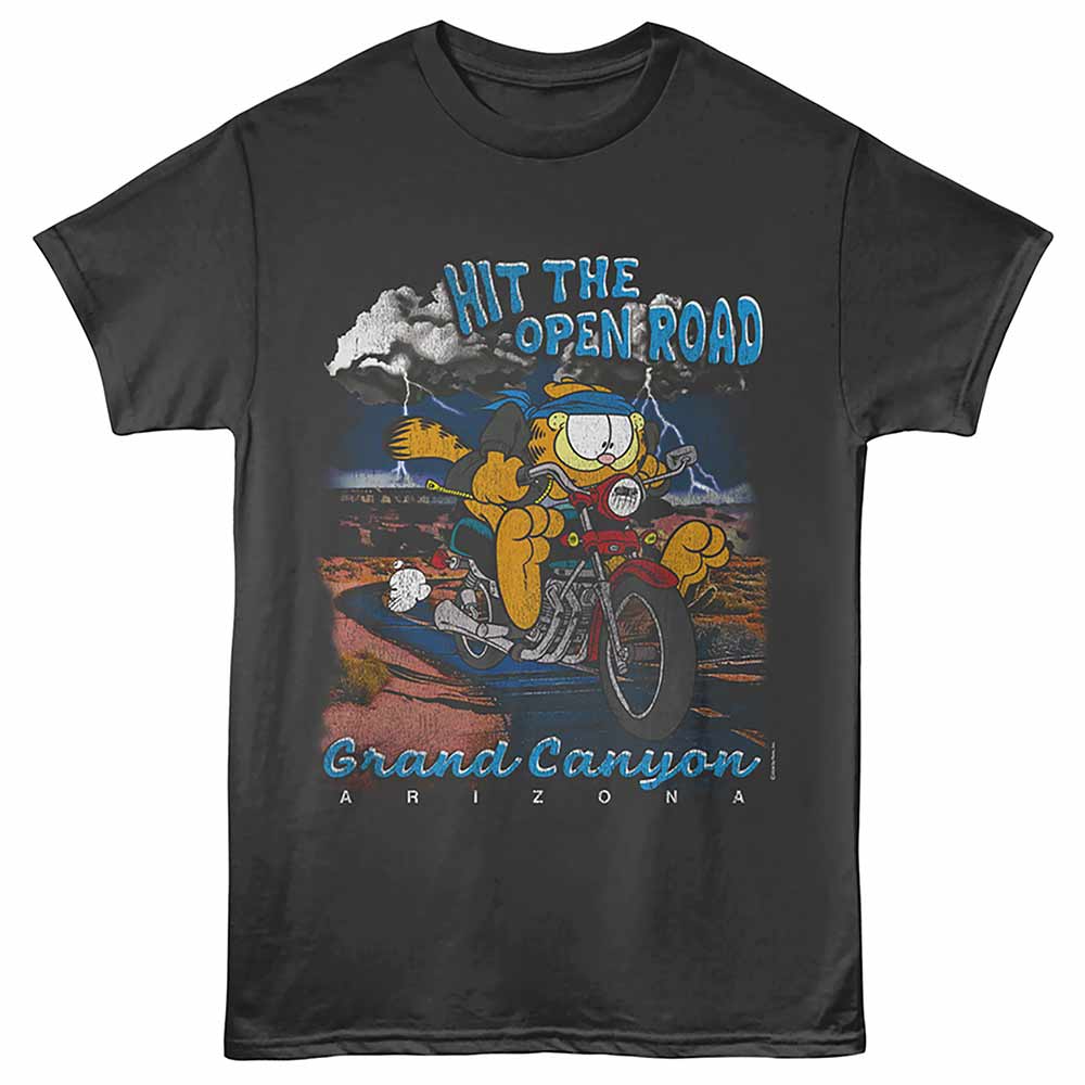 Garfield - Open Road Grand Canyon - Front Print Adult Short Sleeve Solid T-Shirt - Smoke