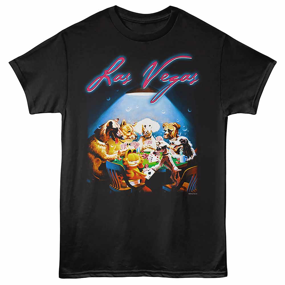 Garfield - Vegas Poker - Front Print Adult Short Sleeve Solid T-Shirt - Black
