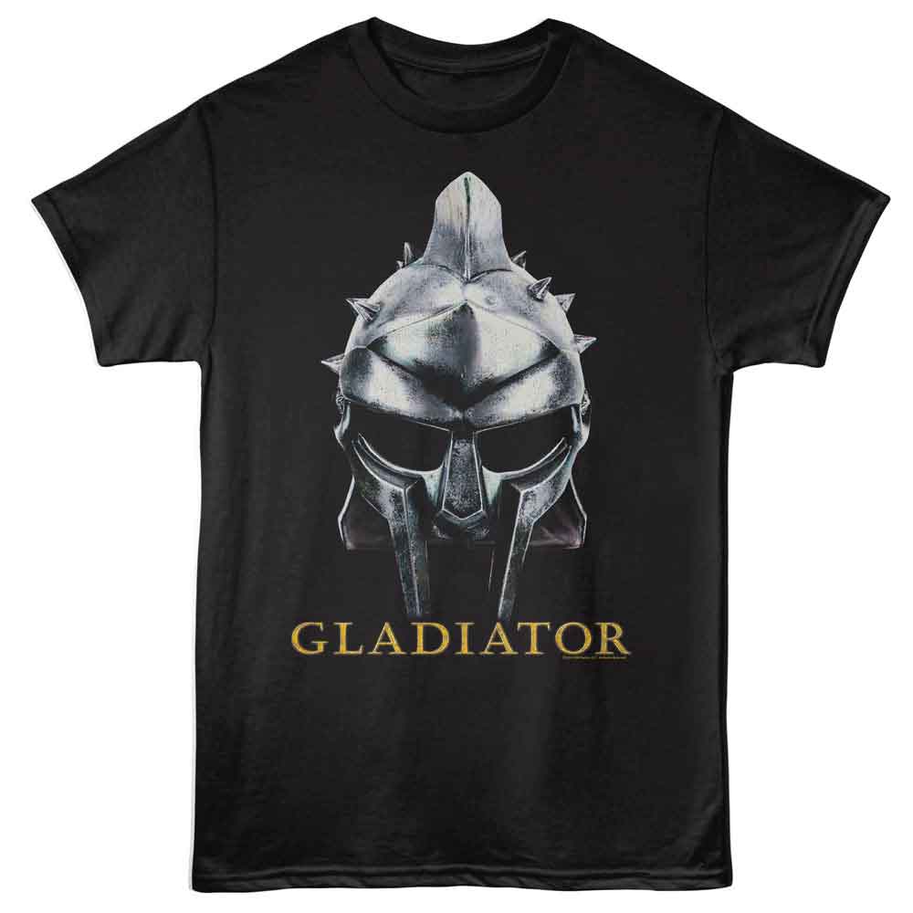 Gladiator - Helmet And Logo - American Classics - Black Solid Adult Short Sleeve T-Shirt