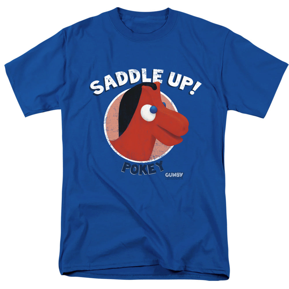 Gumby - Saddle Up - Adult Unisex Short Sleeve T-Shirt - Blue